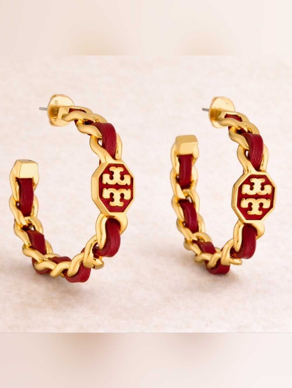 ⚡️Flash Sale⚡️Tory Burch Woven Chain Hoop Earrings | Red